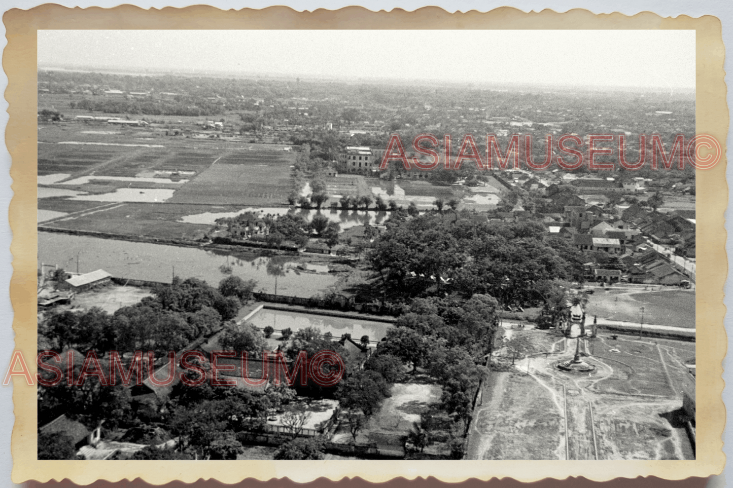 40s WW2 Vietnam AERIAL VIEW HANOI PRESIDENCIAL PALACE GARDEN Vintage Photo 27961