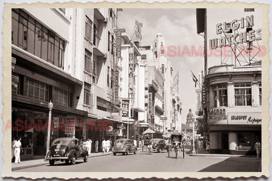 50s PHILIPPINES MANILA STREET SCENE TRAFFIC CAR RICKSHAW ADS Vintage Photo 26294