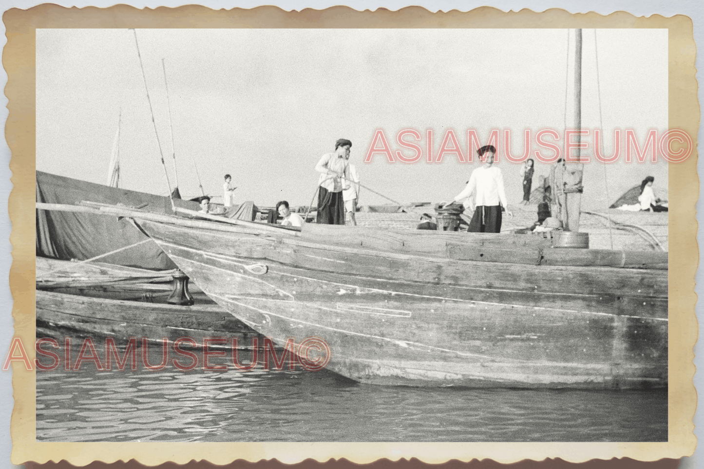 40s WW2 Vietnam HANOI HALONG BAY PIER SHIP HARBOR BOAT SAIL Vintage Photo 04267