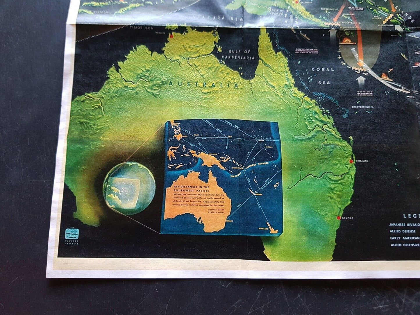 1942 WW2 USA JAPAN SOUTH PACIFIC WAR MAP ATLAS AUSTRALIA NAVY PROPAGANDA POSTER