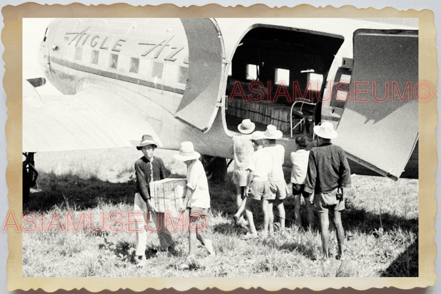 40s WW2 Vietnam INDOCHINA WAR FRENCH AIRPLANE CARGO AIRFIELD Vintage Photo 25150