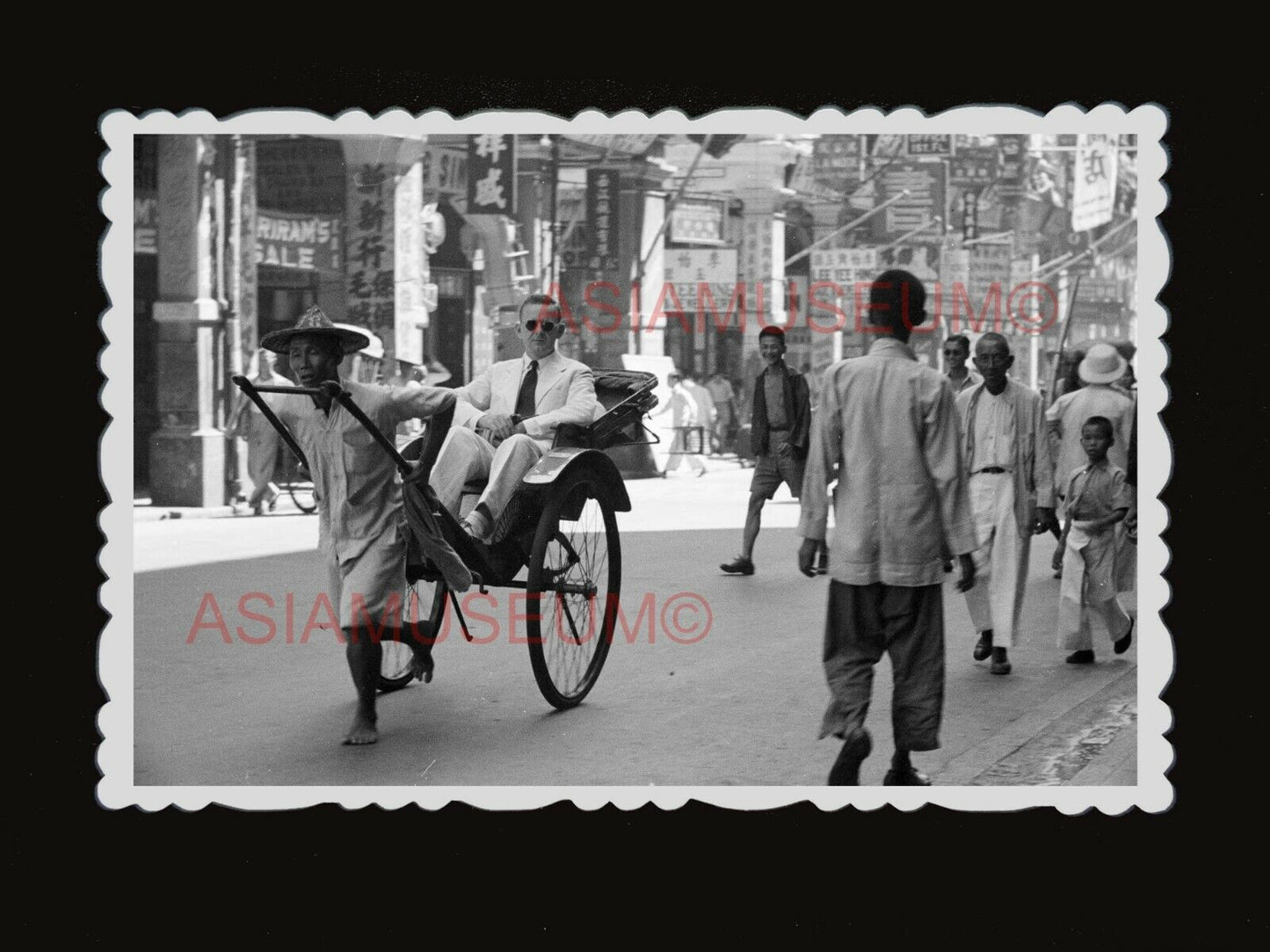 40s British Colonial Rickshaw Des Voeux Road Vintage  Hong Kong Photo 香港老相片 1644