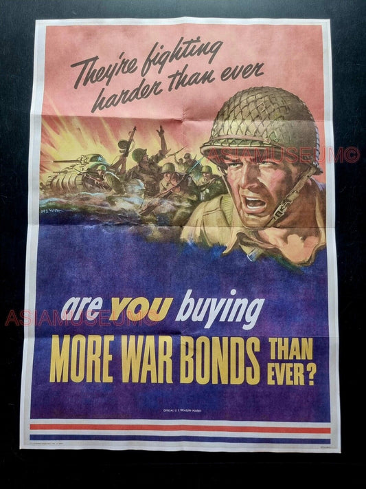 1943 WW2 USA AMERICA ARMY SOLDIER BUY WAR BOND TANK BATTLE PROPAGANDA POSTER 535