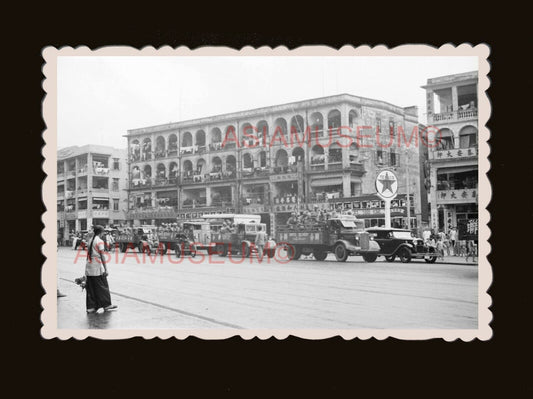 40s Texaco Gas Station British India Army Truck Car Hong Kong Photo 香港旧照片 #2131