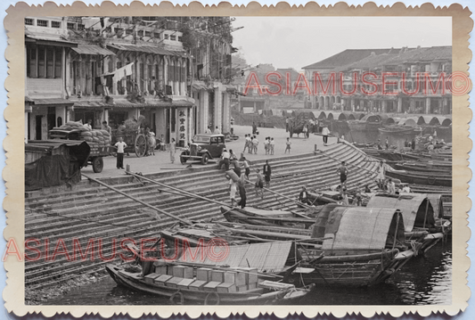 40s Street Scene Clark Boat Quay Pier Sampan Shop Vintage Singapore Photo 17686