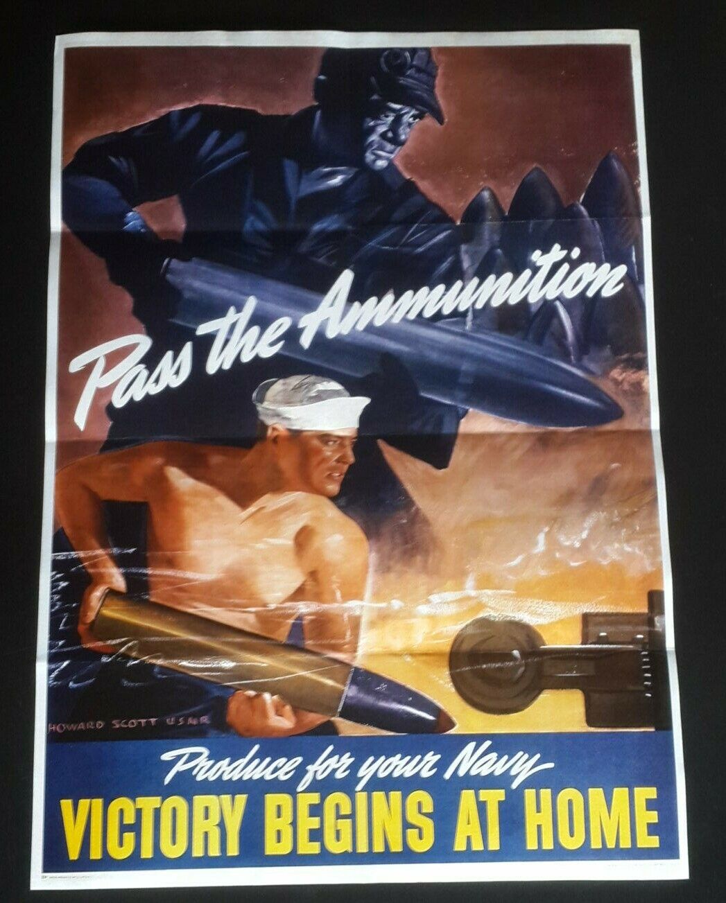 1942 WW2 USA AMERICA NAVY MARINE WAR AMMUNITION GUN WARSHIP PROPAGANDA POSTER