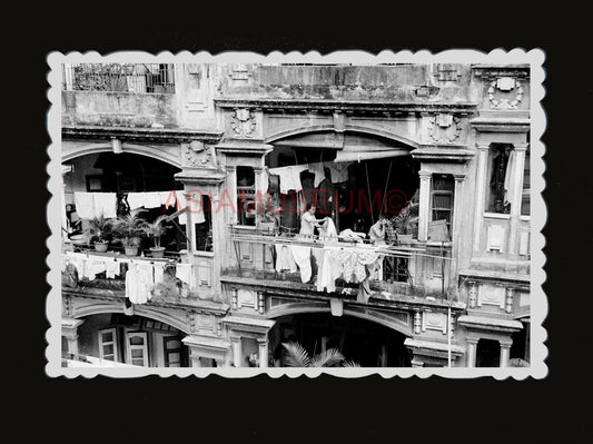 1940s Kowloon Building Women Balcony Hang Clothes Home B&W Hong Kong Photo #1534