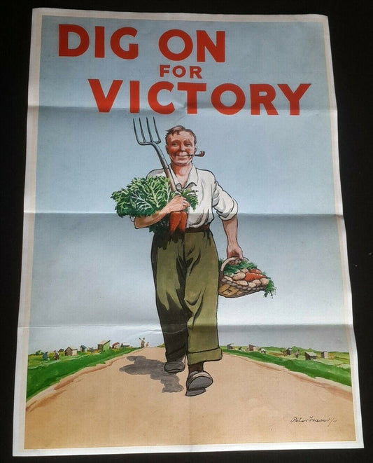 1941 WW2 USA AMERICA FARMER VEGETABLE VICTORY WAR ARMY SOLDIER PROPAGANDA POSTER