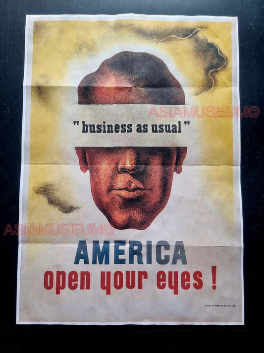 1943 WW2 USA AMERICA OPEN YOUR EYES BUSINESS AS USUAL WAR PROPAGANDA POSTER 528