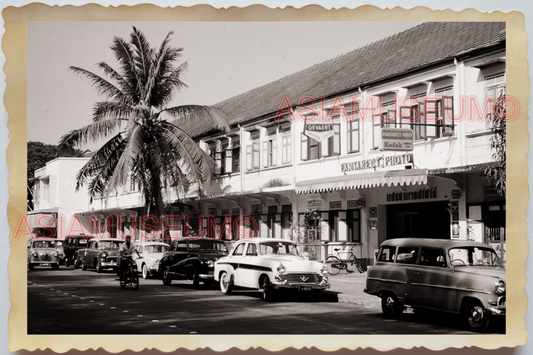 50s Thailand Bangkok Street Scene Car Motor Shop Building Vintage Photo #36614