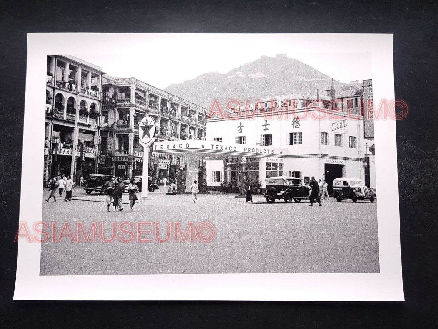 40's TEXACO CALTEX Hong Kong British Colonial Street Scene Vintage Photo 香港老照片