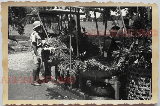 40s Vietnam HANOI STREET FLOWER SELLER MARKET POLICE UNIFORM Vintage Photo 04347