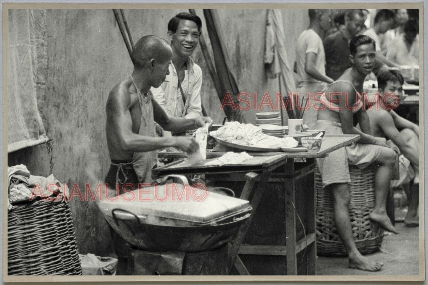 40's Backstreet Food Vendor Cooking Hong Kong Vintage Photo Postcard RPPC #381