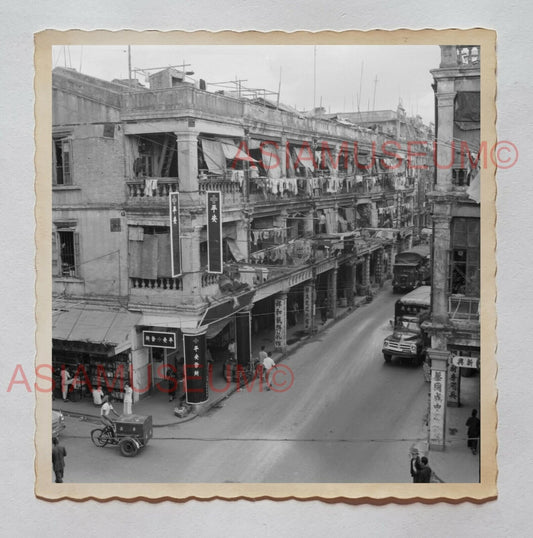 KOWLOON WALL CITY SHOP HOUSE CLOTHESLINE BUS Vintage Hong Kong Photo 27464 香港旧照片