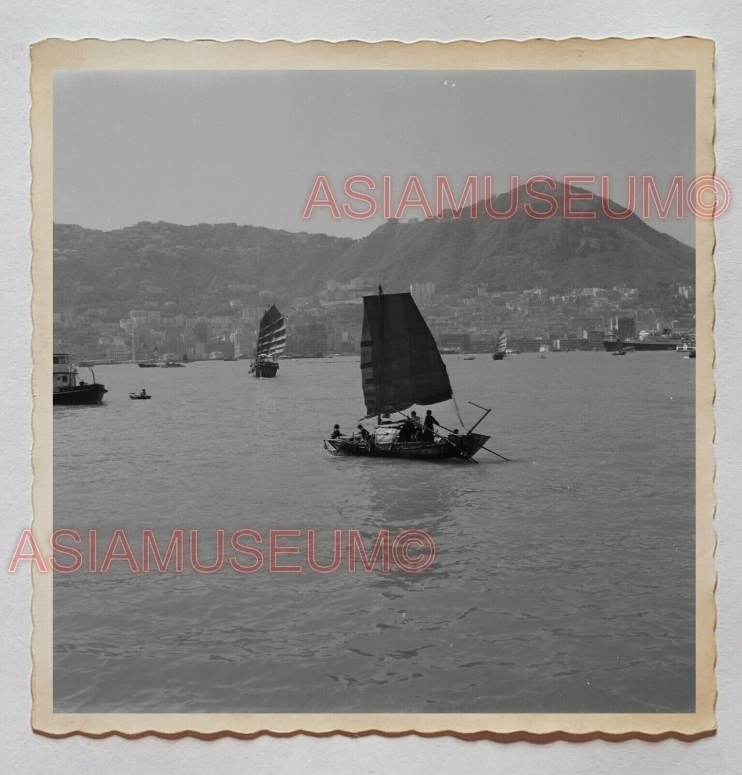 Harbor Chinese China Junk Boat Sail Victoria Vintage Hong Kong Photo 香港旧照片 27220