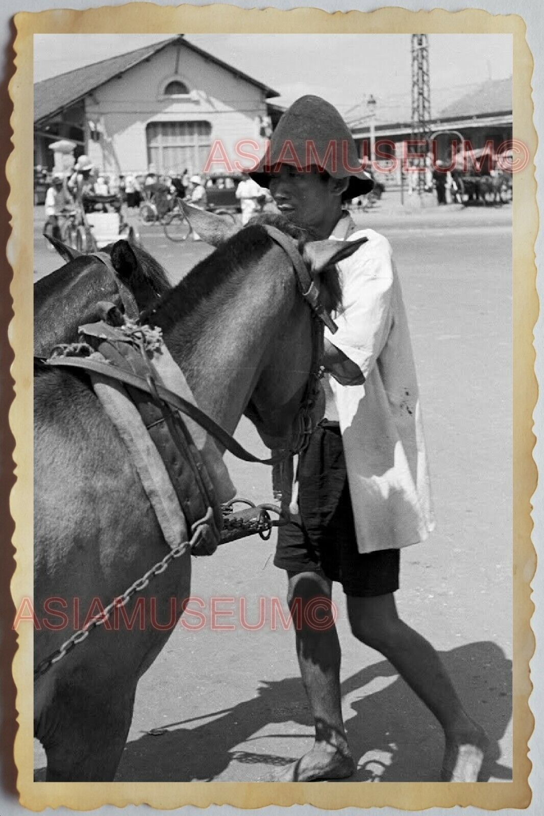 60s Vietnam War HANOI HO CHI MINH MARKET STREET SCENE TRISHAW Vintage Photo 1097