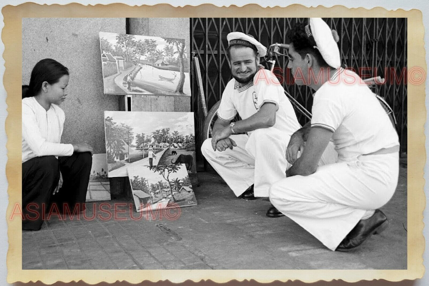 50s Vietnam War Indochina French SAILOR WOMEN SAIGON STREET Vintage Photo #365