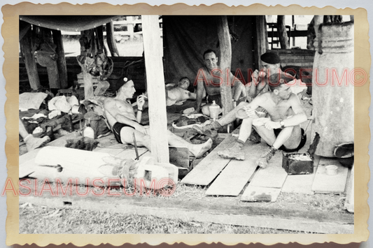 40s WW2 Vietnam INDOCHINA WAR GROUP FRANCE ARMY CAMP TOPLESS Vintage Photo 24621