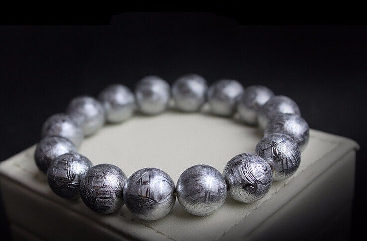 GIBEON METEORITE 8mm 20 Beads Bracelet 7" Iron Nickel Aerolite moon White Gold