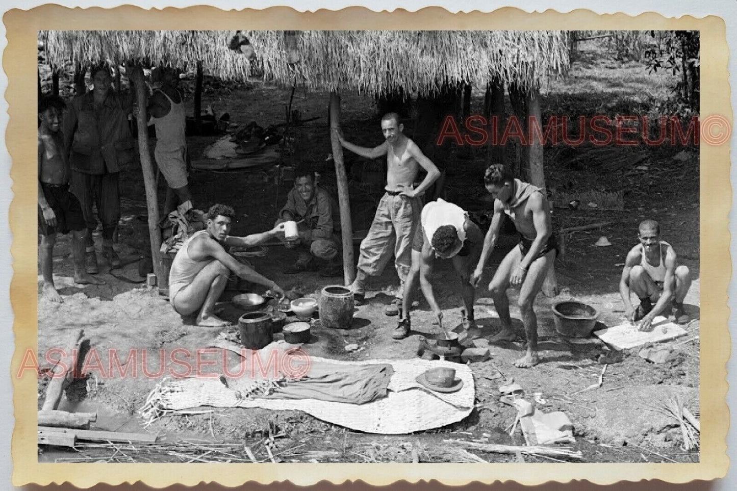 1940s WW2 Vietnam Ho Chi Minh Street Army Village Gay Topless Vintage Photo #600