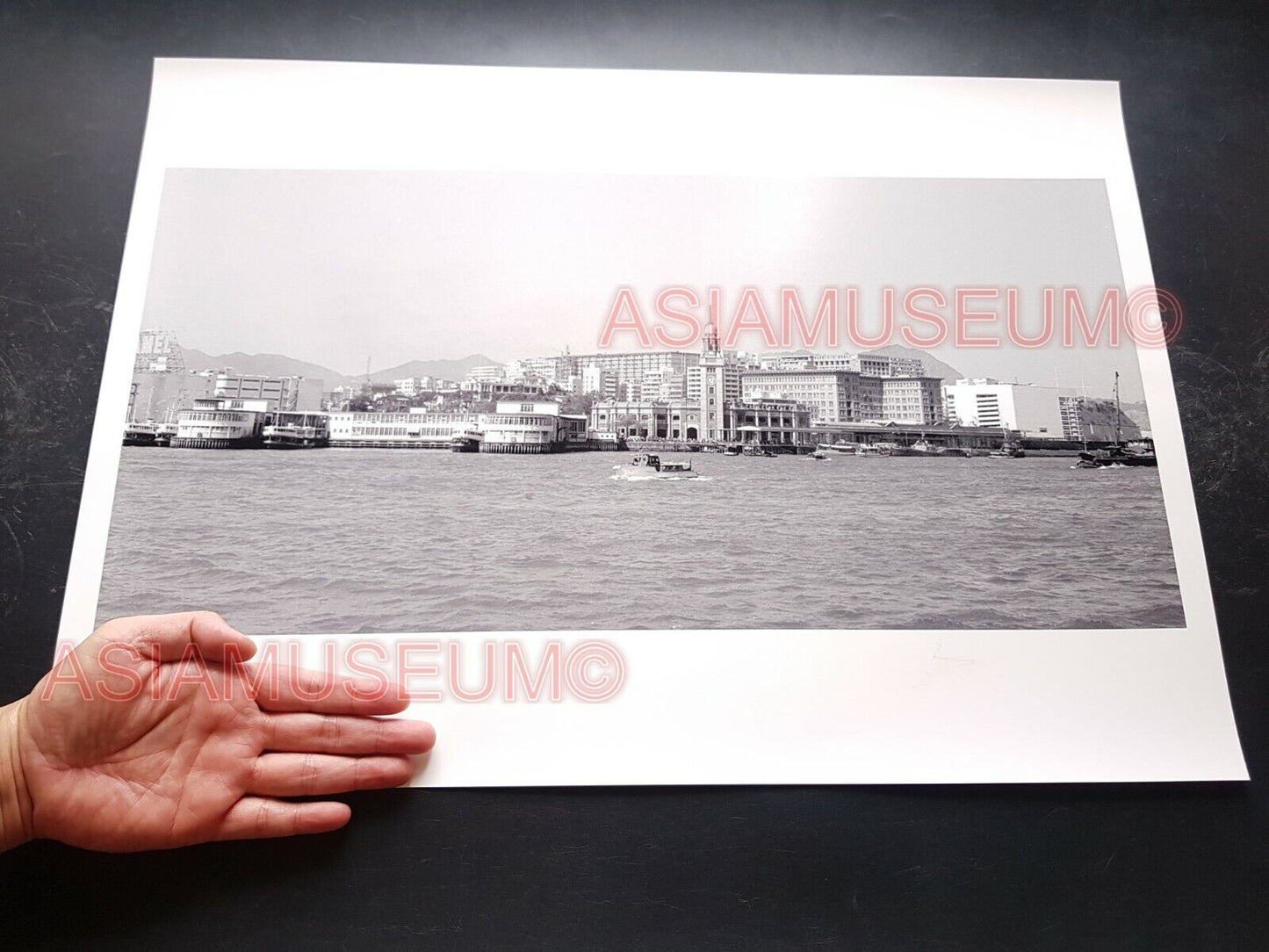 40's Large HONG KONG STAR FERRY TERMINAL KOWLOON CLOCK TOWER Vintage Photo 香港老照片