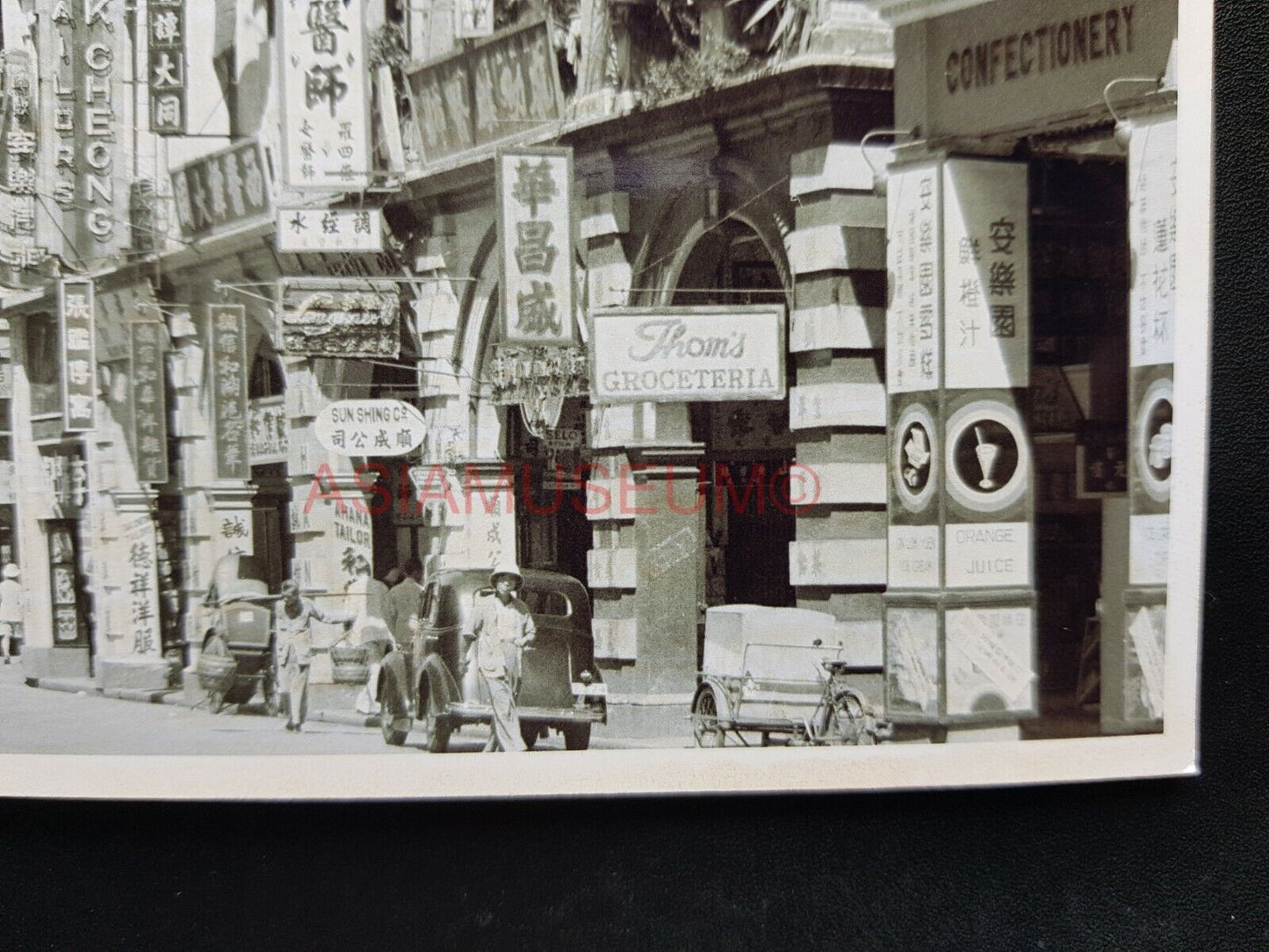 Central Car Trishaw Des Voeux Road Shop Board Hong Kong Photo Postcard RPPC 1948