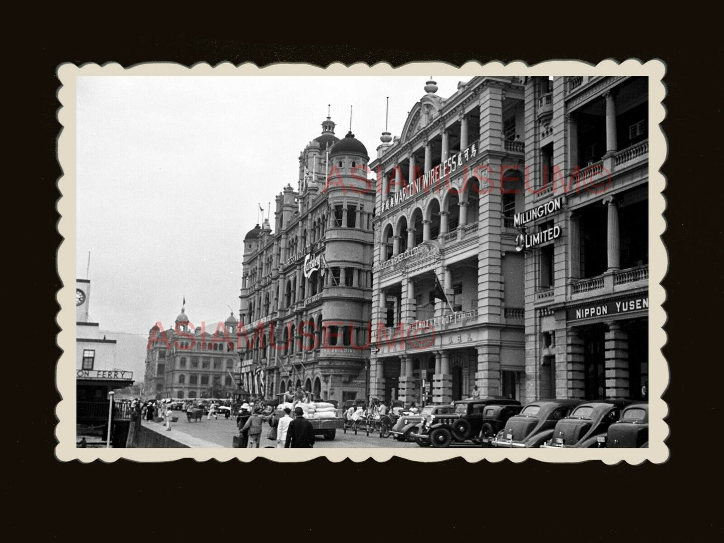 1940s QUEEN'S ROAD STAR FERRY TERMINAL STREET B&W Vintage Hong Kong Photo #1717