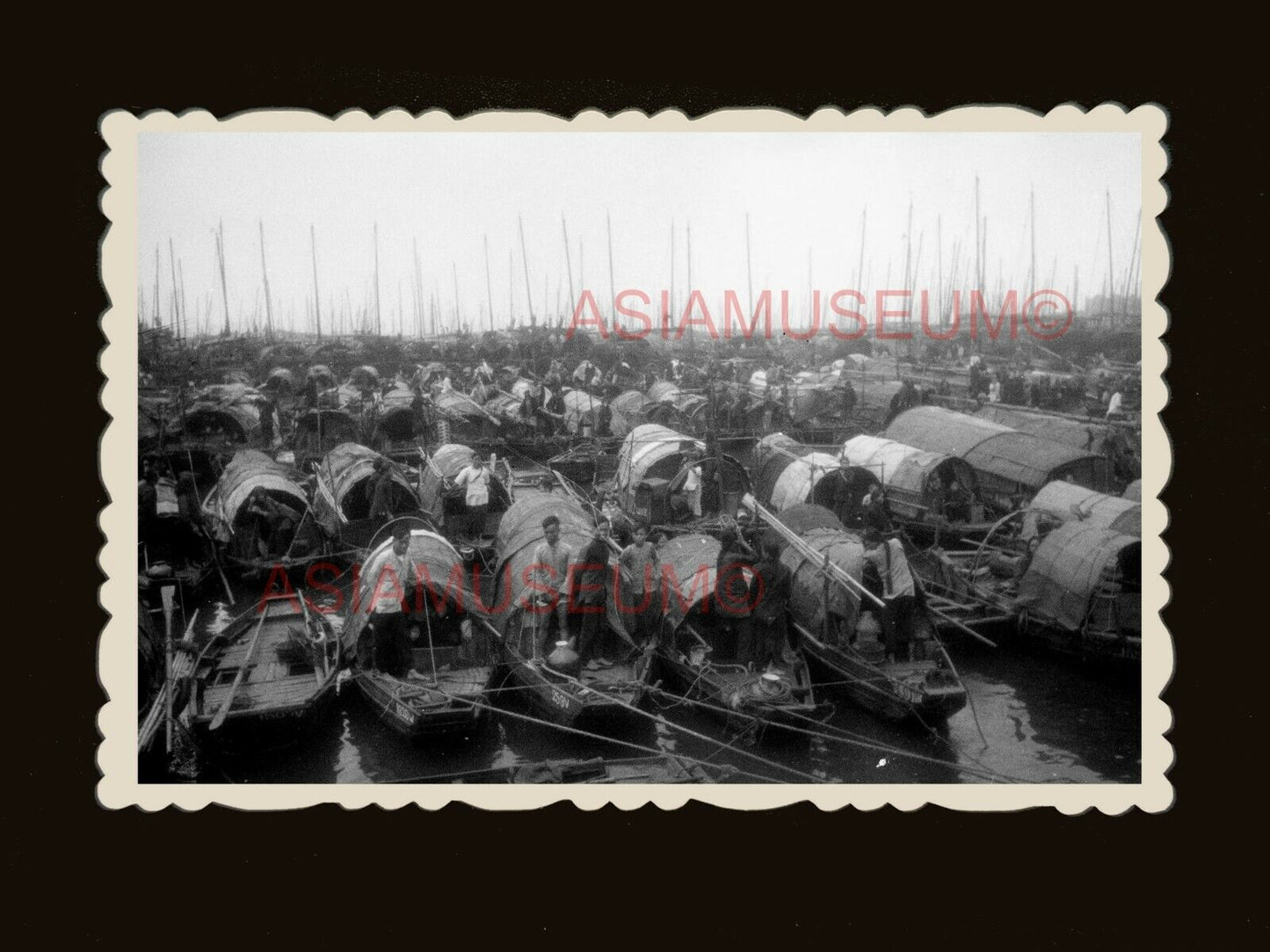 40s ABERDEEN SAMPAN BOAT HOUSE WOMEN CHILDREN Old Hong Kong Photo 香港老相片 #1706