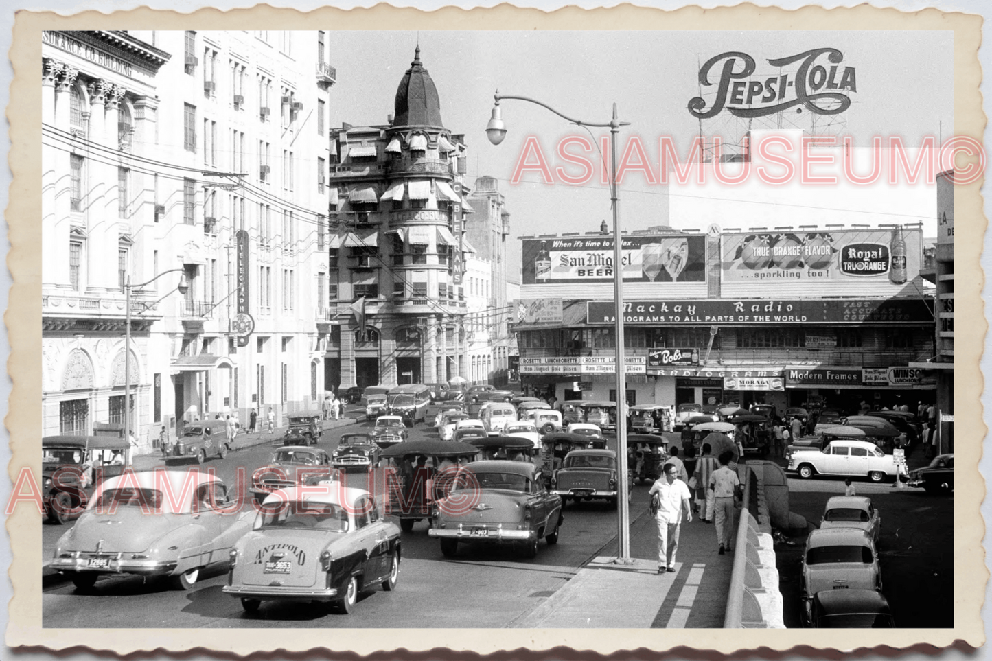 50s PHILIPPINES MANILA STREET CAR TRAFFIC ADVERT BOARD SIGN Vintage Photo 28697