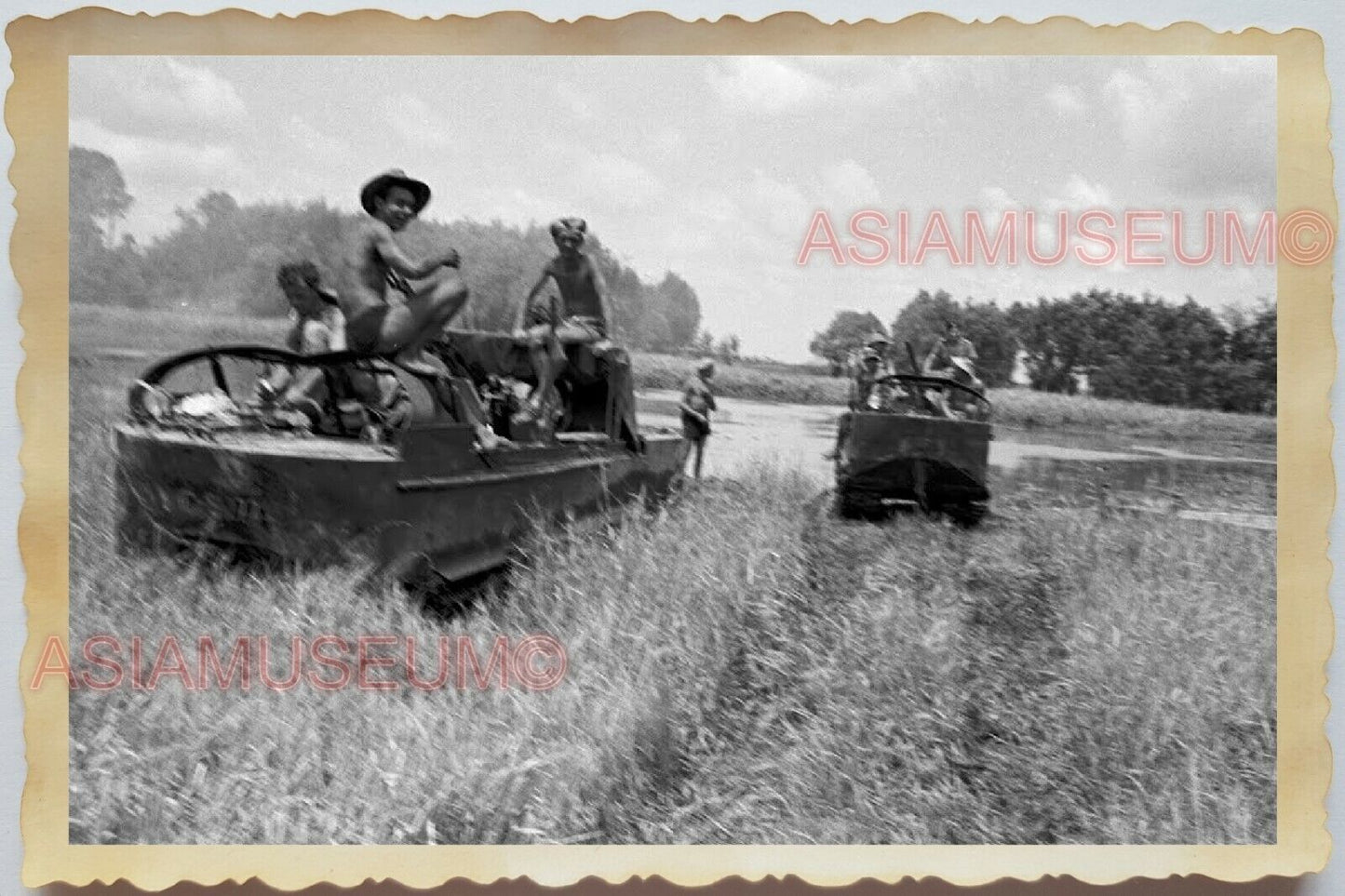 50s Vietnam War Saigon ARMY TOPLESS MAN TANK AMPHIBIAN TRUCK Vintage Photo #1238