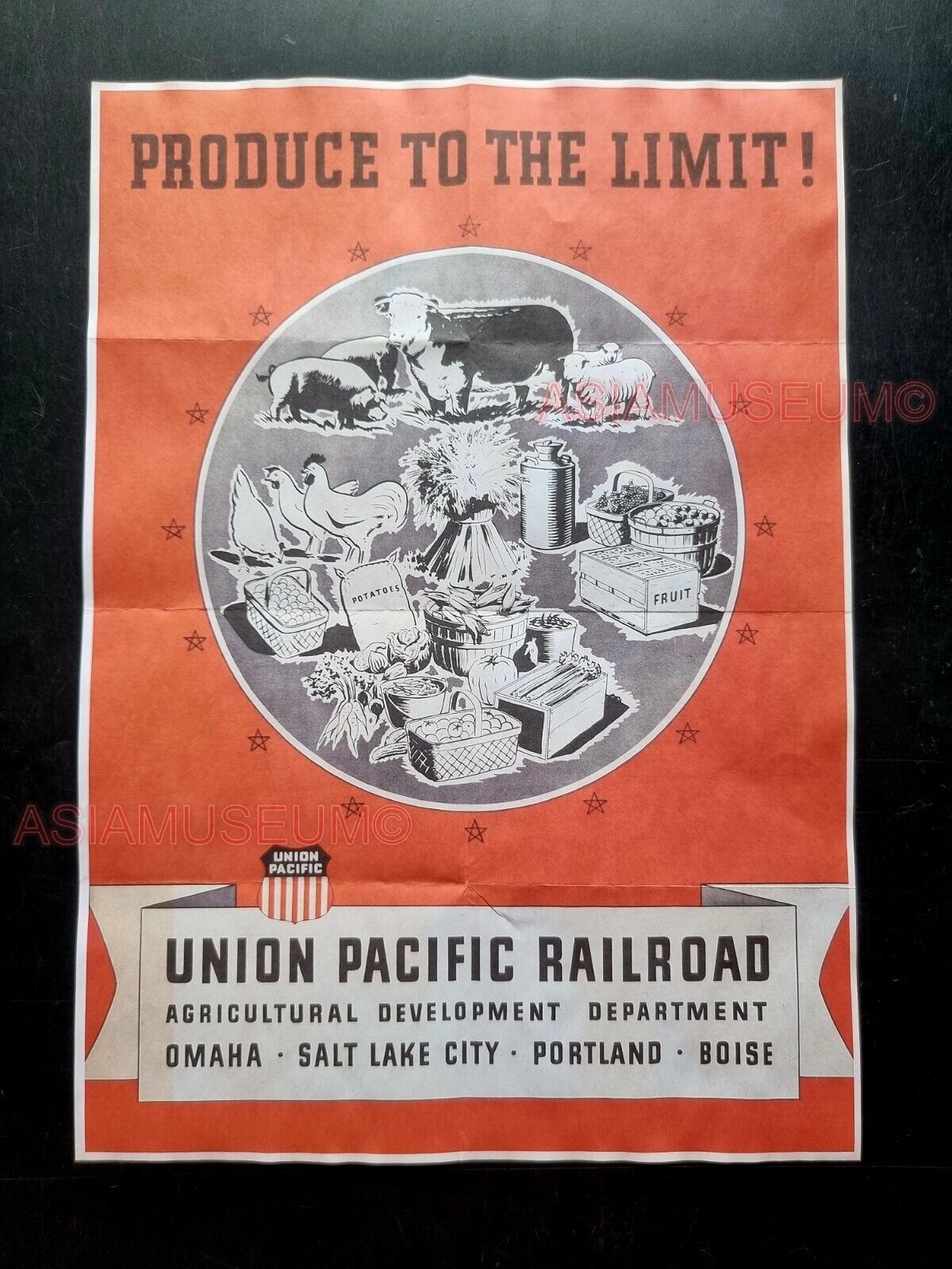 1942 WW2 USA UNION PACIFIC RAILROAD AGRICULTURE PRODUCE US PROPAGANDA POSTER 523