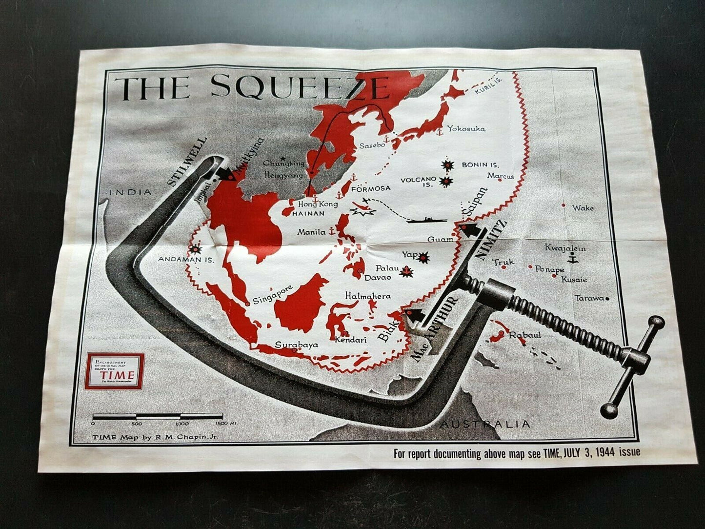 1944 WW2 USA AMERICA ANTI JAPAN JAPANESE PACIFIC WAR MAP FLAG PROPAGANDA POSTER