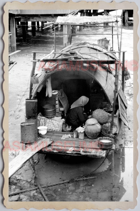 40s MACAU MACAO PORTUGUESE COLONY BOAT HOUSE DOCK COOK Vintage Photo 澳门旧照片 27418