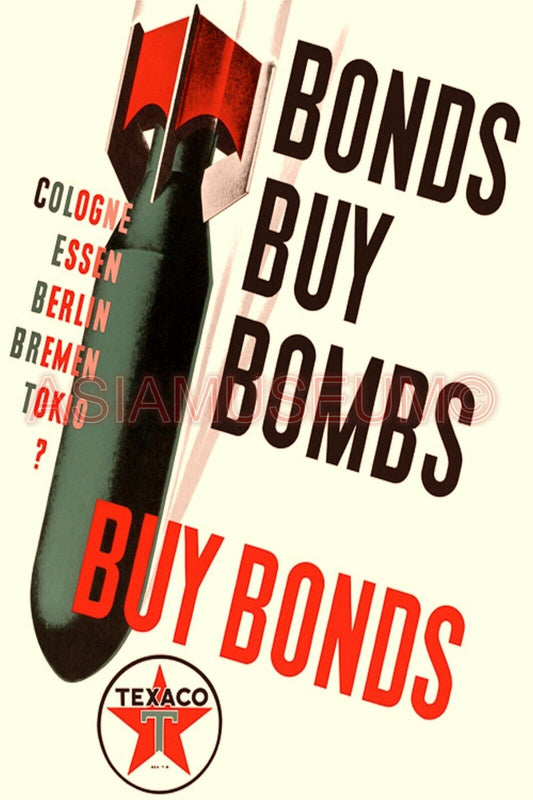 1943 WW2 USA TEXACO OIL BUY WAR BONDS BOMB BERLIN JAPANESE PROPAGANDA Postcard