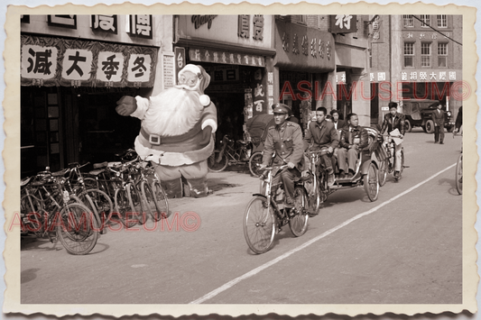 50s PHILIPPINES MANILA STREET SCENE CYCLIST SANTA CLAUS SHOP Vintage Photo 26257