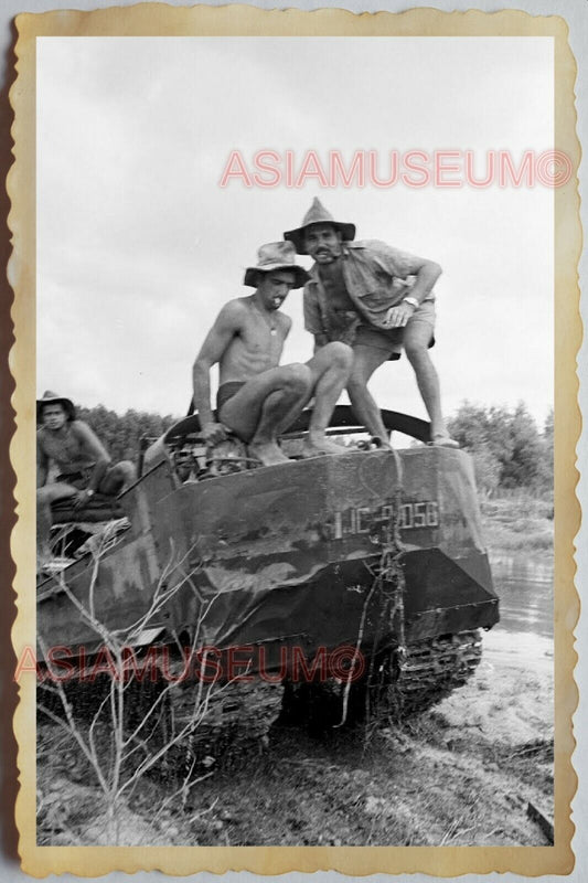 40s Vietnam War SAIGON ARMY SOLDIER TOPLESS MAN TANK HAT GAY Vintage Photo 1552