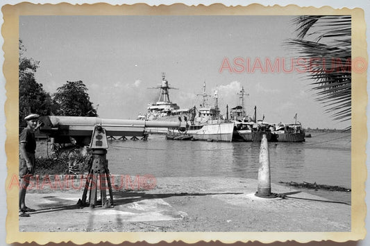 1950s Vietnam War Indochina Mekong French River Army Warship Vintage Photo #437