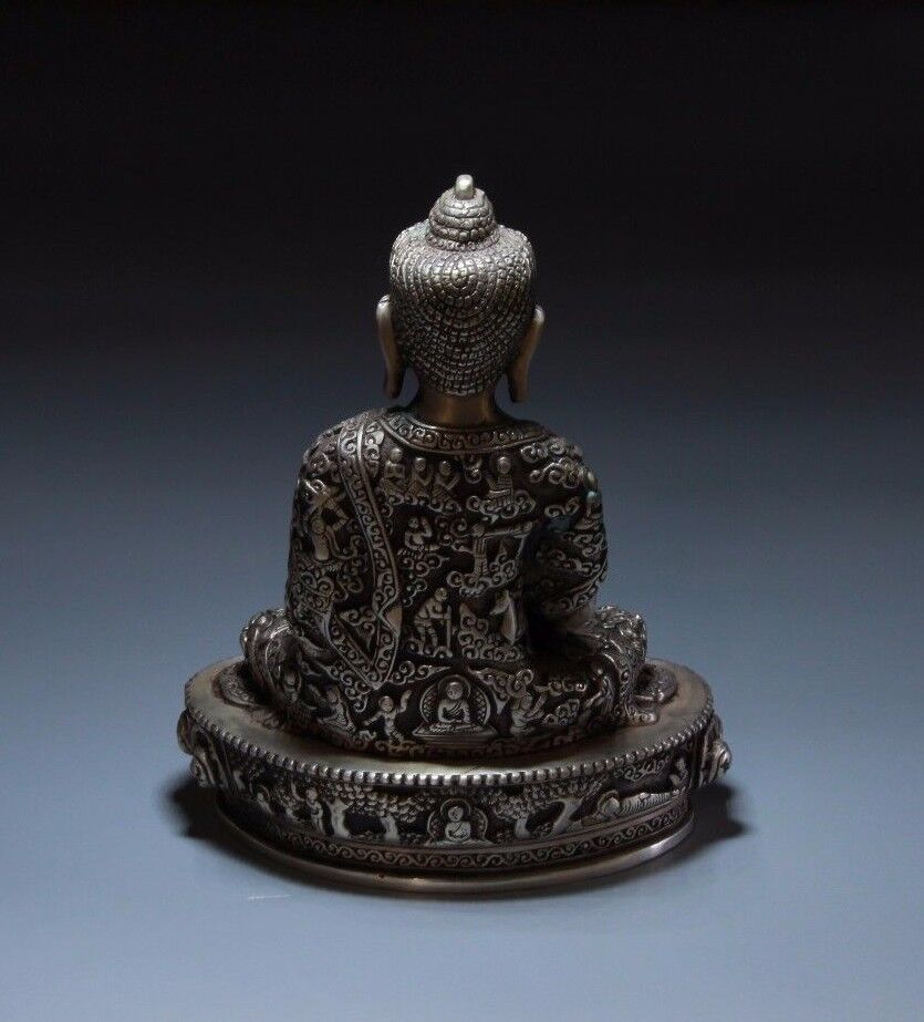 9" Tibet Tibetan Buddhism White Copper Silver Gilt Siam Buddha Bowl Seat Statue