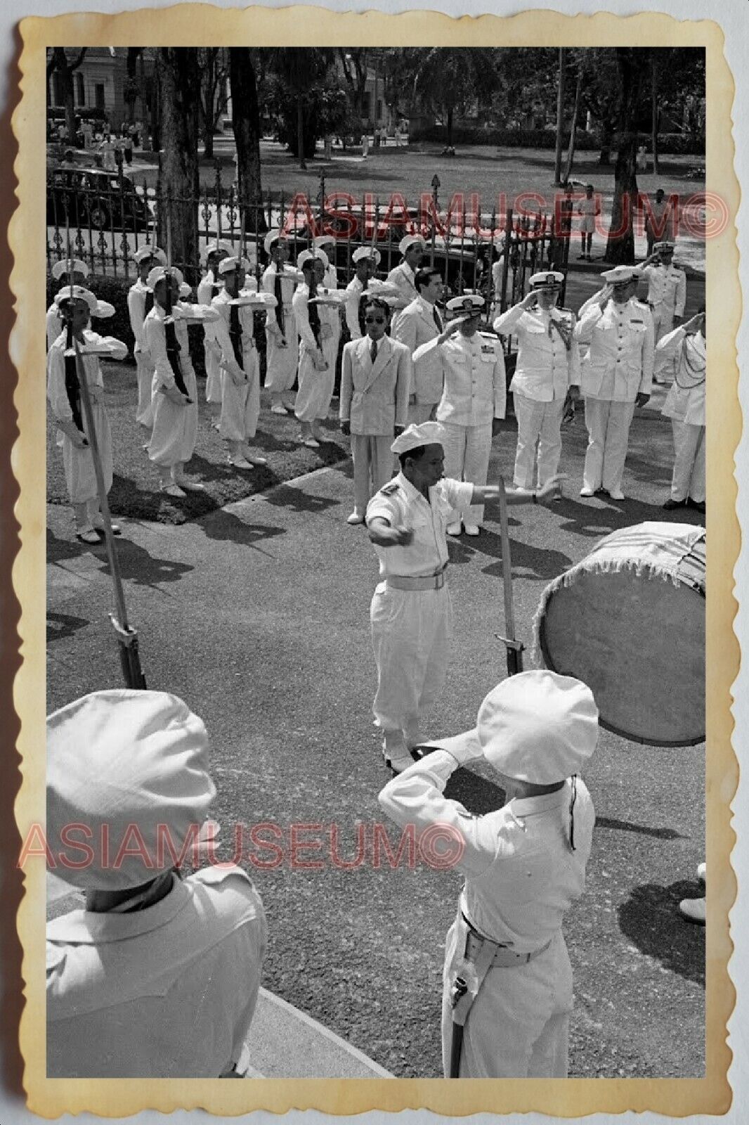 50s Vietnam SAIGON PARADE BAND FRANCE FLAG NAVY GENERAL CITY  Vintage Photo 756