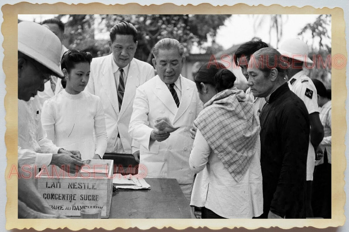 50s Vietnam Saigon Ho Chi Minh Village Elderly Women Girl  B&W Vintage Photo 834