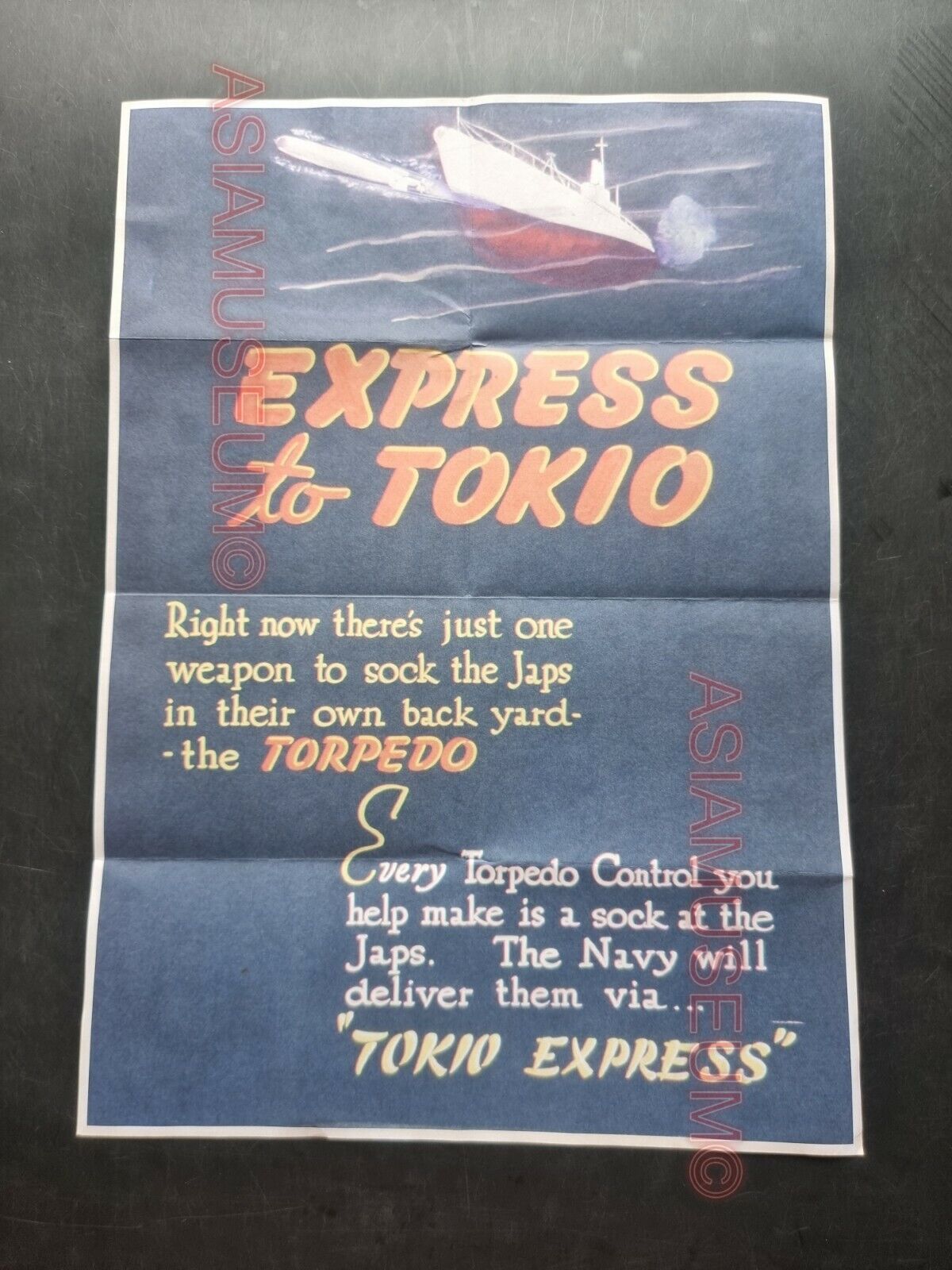 1944 WW2 USA AMERICA TOKYO SUBMARINE SHIP NAVY TORPEDO WARSHIP PROPAGANDA POSTER