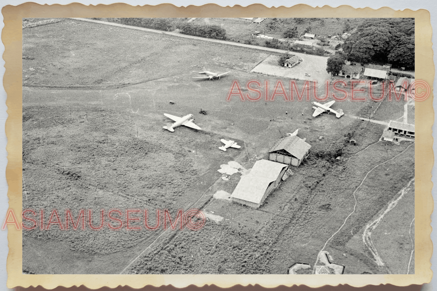 40s WW2 Vietnam AERIAL VIEW HANOI MILITARY AIRPORT PLANE OLD Vintage Photo 26026