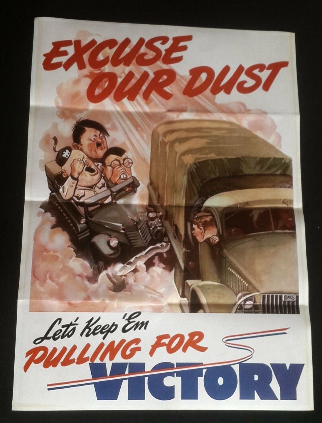 1943 WWii USA AMERICA TOJO JAPAN CARICATURE TRUCK PACIFIC WAR PROPAGANDA POSTER