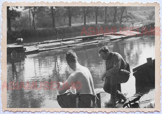 WWii USA Group ARMY Soldier Gay Topless Man River Boat Bunker D-DAY Photo F80