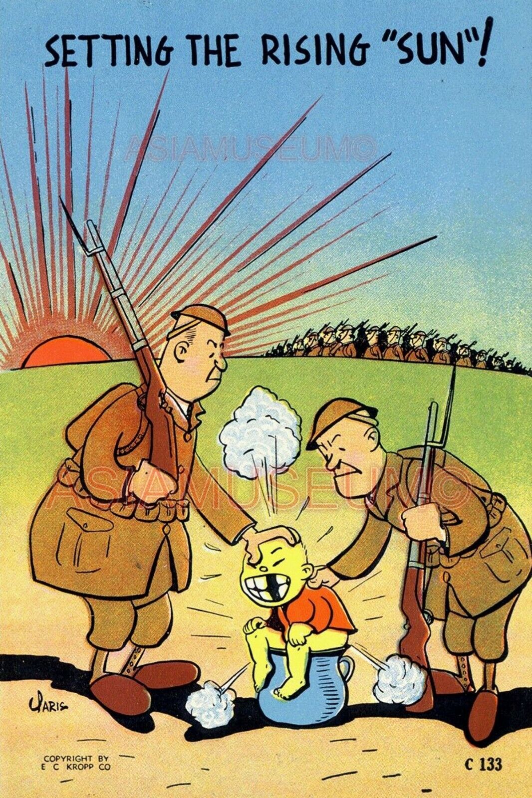 1941 WW2 JAPAN PACIFIC WAR SETTING RISING SUN COMIC FUNNY  PROPAGANDA Postcard