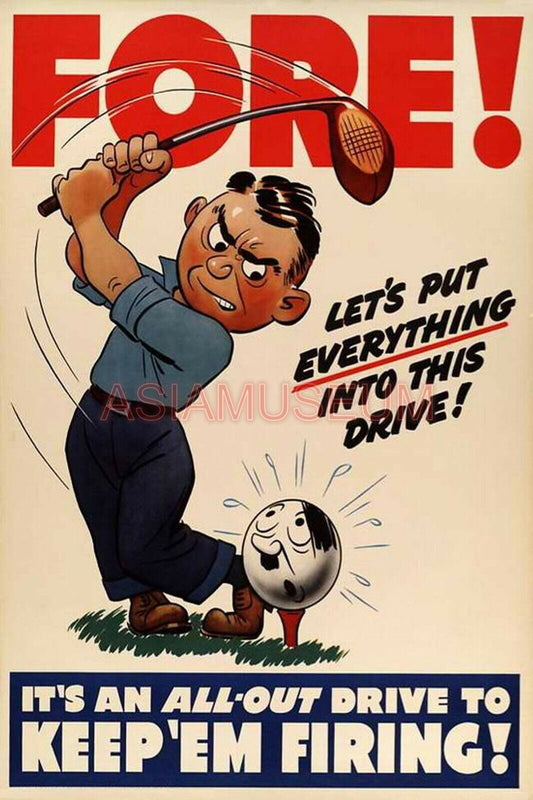 1944 WWii US AMERICA GOLF CLUB BALL CARICATURE COMIC CARTOON PROPAGANDA Postcard