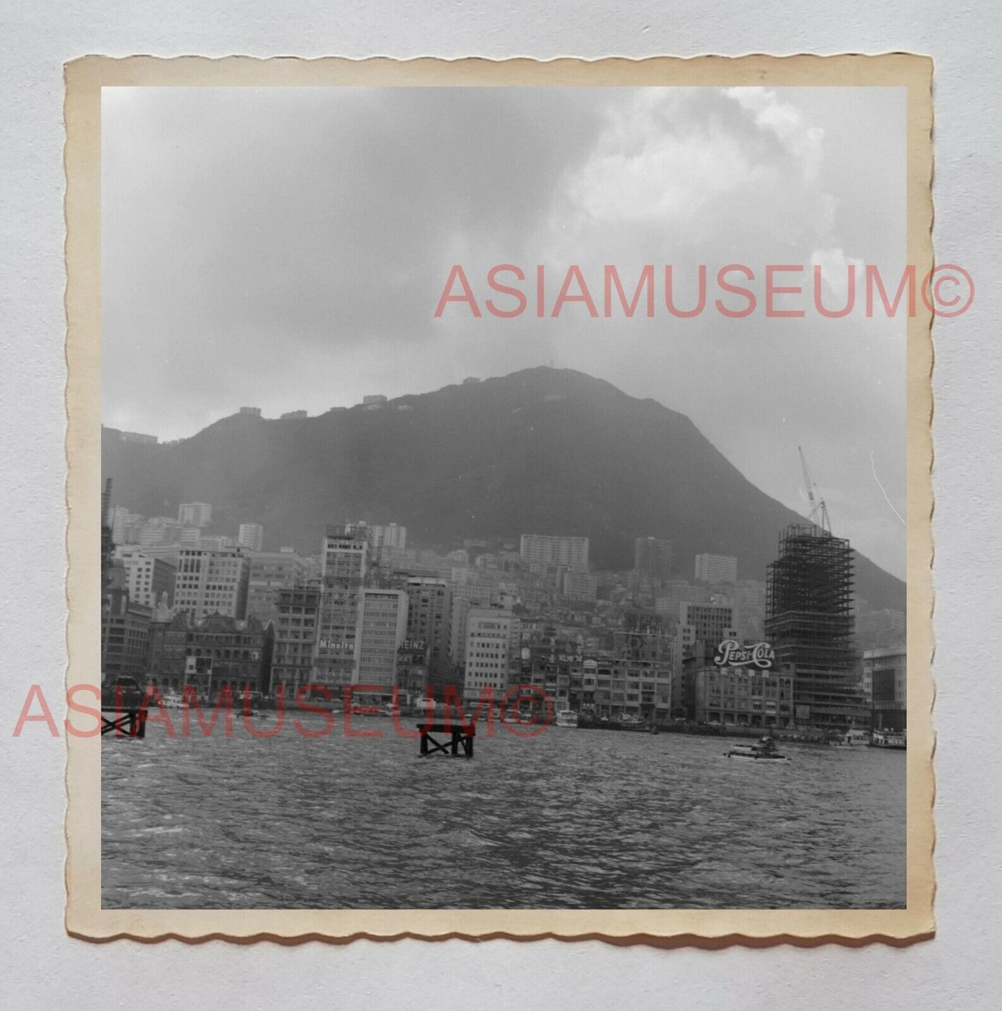 VICTORIA HARBOR PEAK STAR FERRY TERMINAL B&W Vintage Hong Kong Photo 27251 香港旧照片