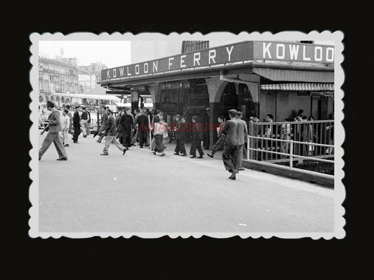 50s Vintage Hong Kong Photo B&W Kowloon Ferry Terminal Pier Victoria Harbor #614