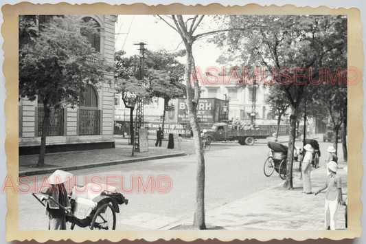 40s WW2 Vietnam STREET SCENE FRENCH BUILDING RICKSHAW TRUCK Vintage Photo 04276