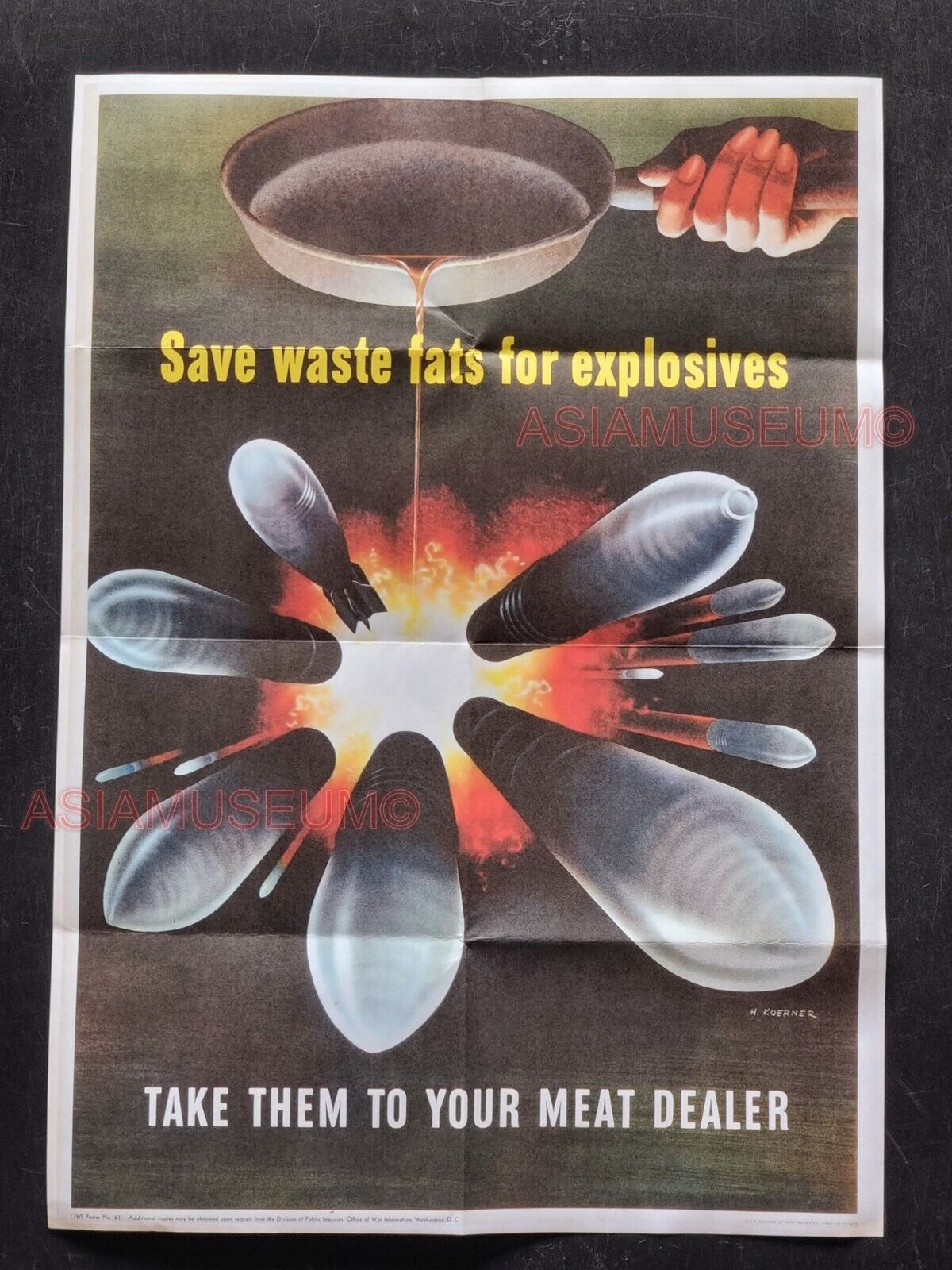 1941 WW2 USA AMERICA ALLIES AXIS SAVE WASTE FAT EXPLOSIVE BOMB PROPAGANDA POSTER